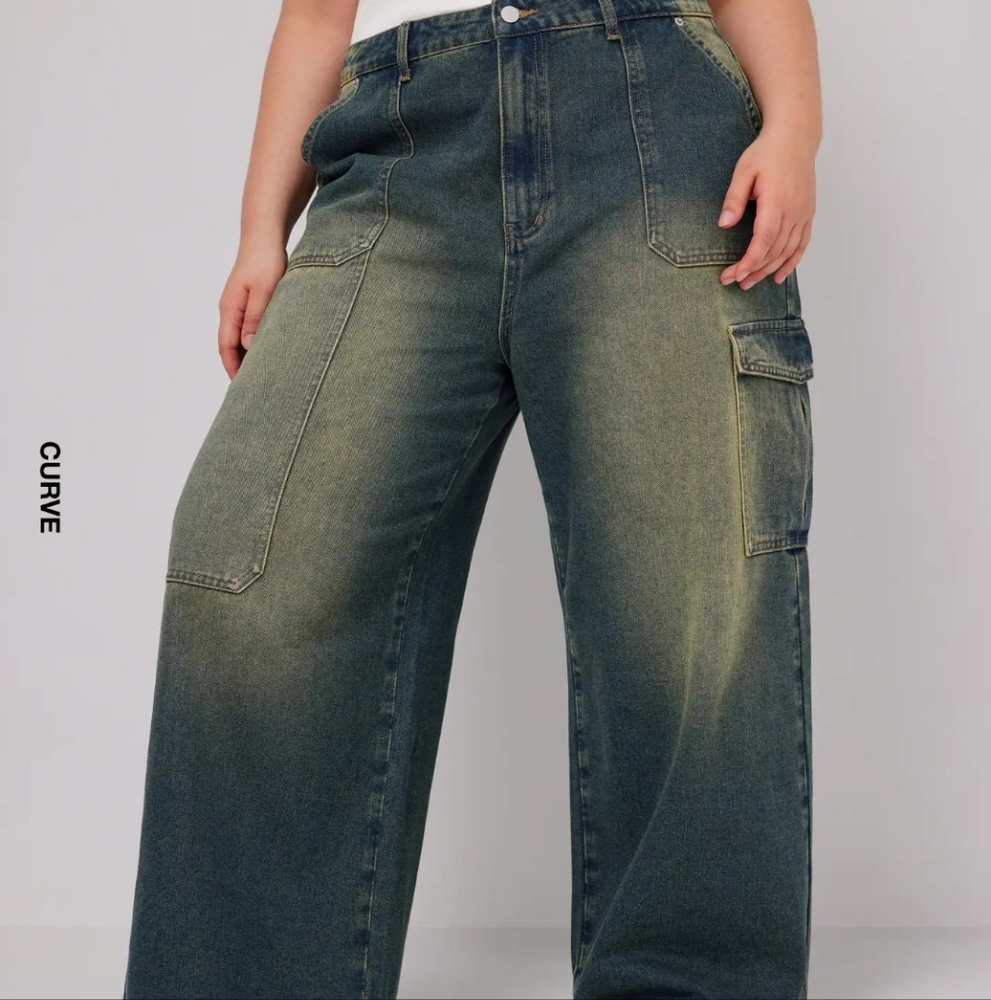 Women's US24 Wide-Leg Cargo Jeans - Faded Denim Cider
